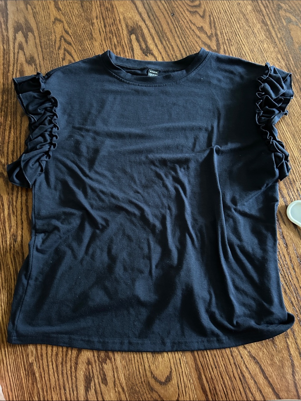Classic Black Ruffle Sleeve Women's Top